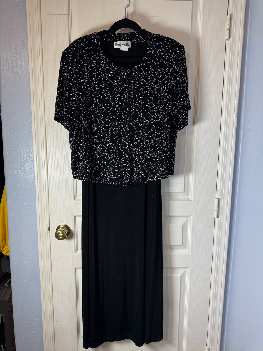 Ronni Nicole Black Maxi Dress with Vine Print Top Size 18